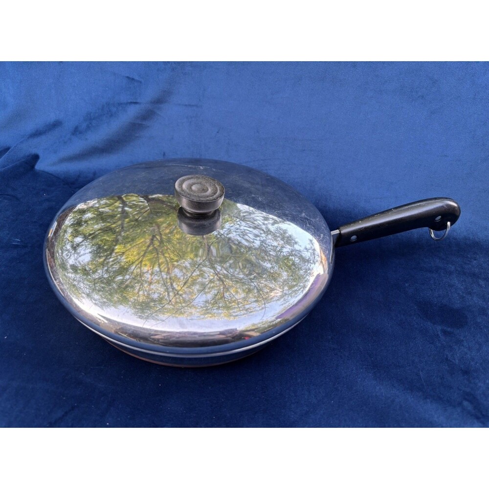 VTG Pre 1968 Revere Ware Copper Bottom 10" Skillet W/ 6 Cup Egg Poacher Clean! - Picture 14 of 16